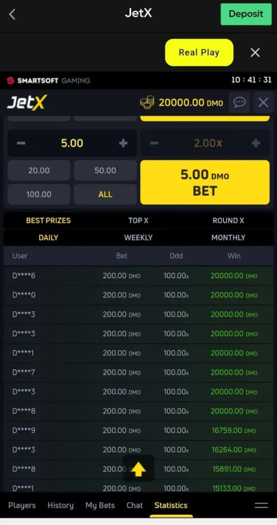 JetX game statistics